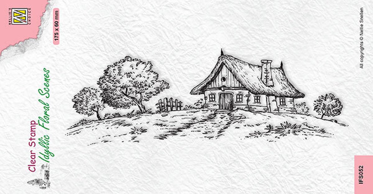 IFS052 Nellie Snellen Clearstamp - Idyllic floral scenes Country House - landschap stempel boerderij met bomen en hek